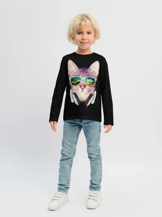 Детский лонгслив / Кот в Наушниках