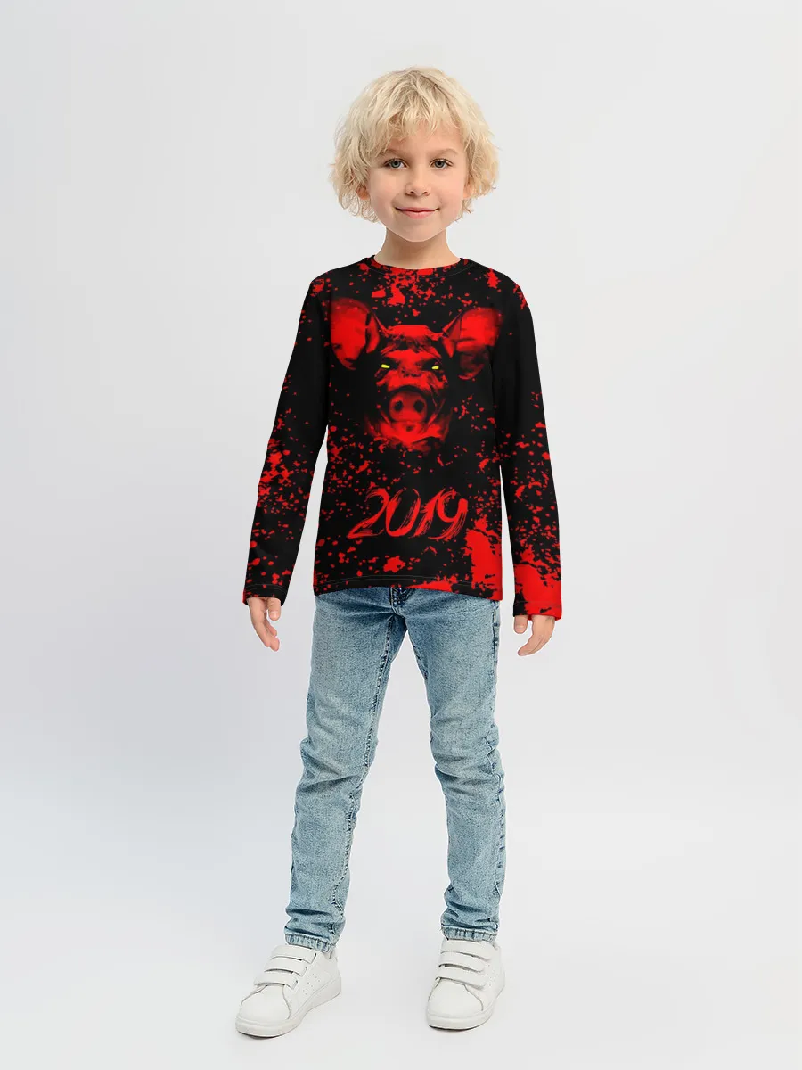 Детский лонгслив / Красный поросенок