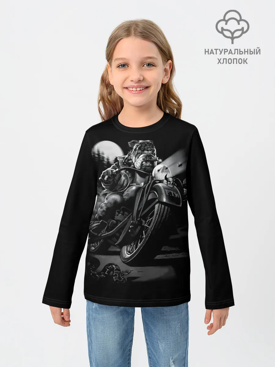 Детский лонгслив / Biker dog / Пёс-байкер