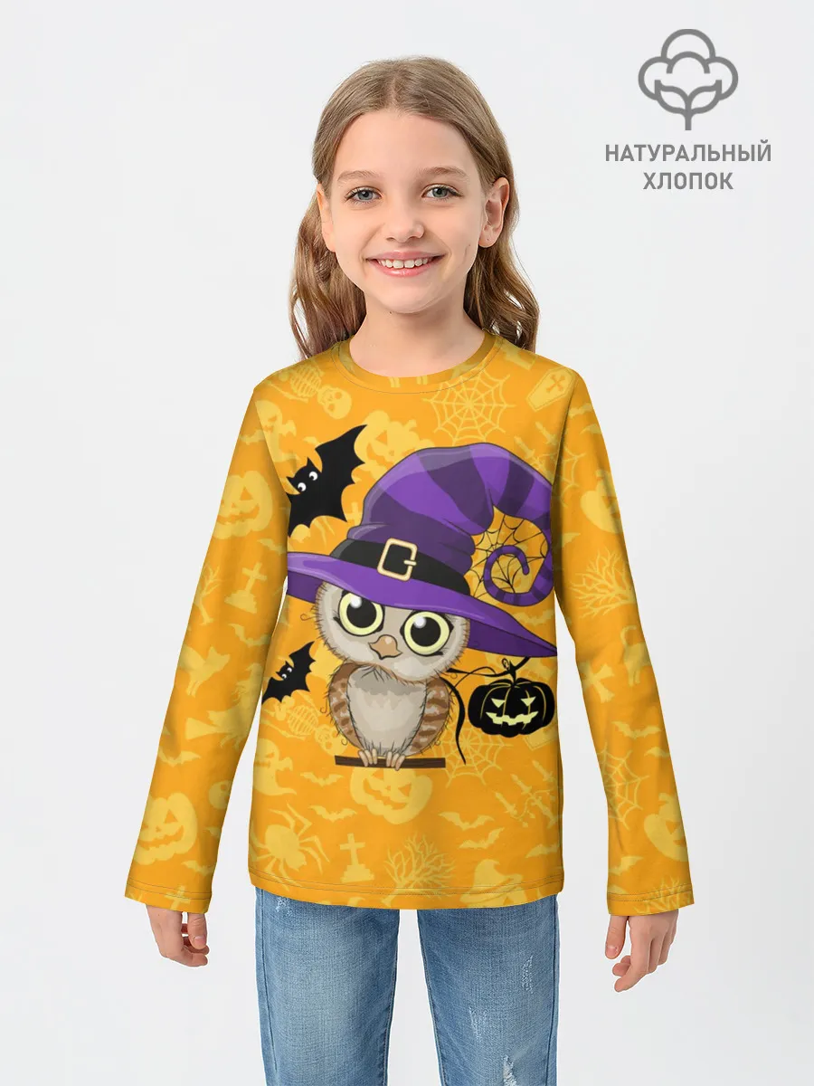 Детский лонгслив / Совушка и хэллоуин