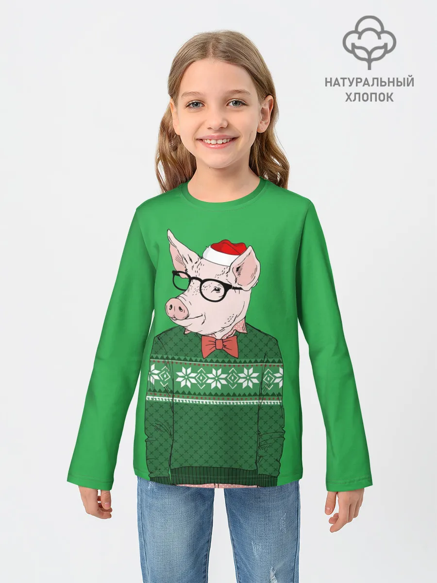 Детский лонгслив / New Year Hipster Pig