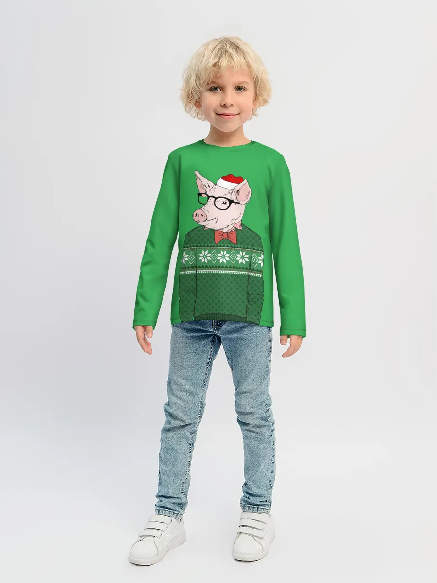 Детский лонгслив / New Year Hipster Pig