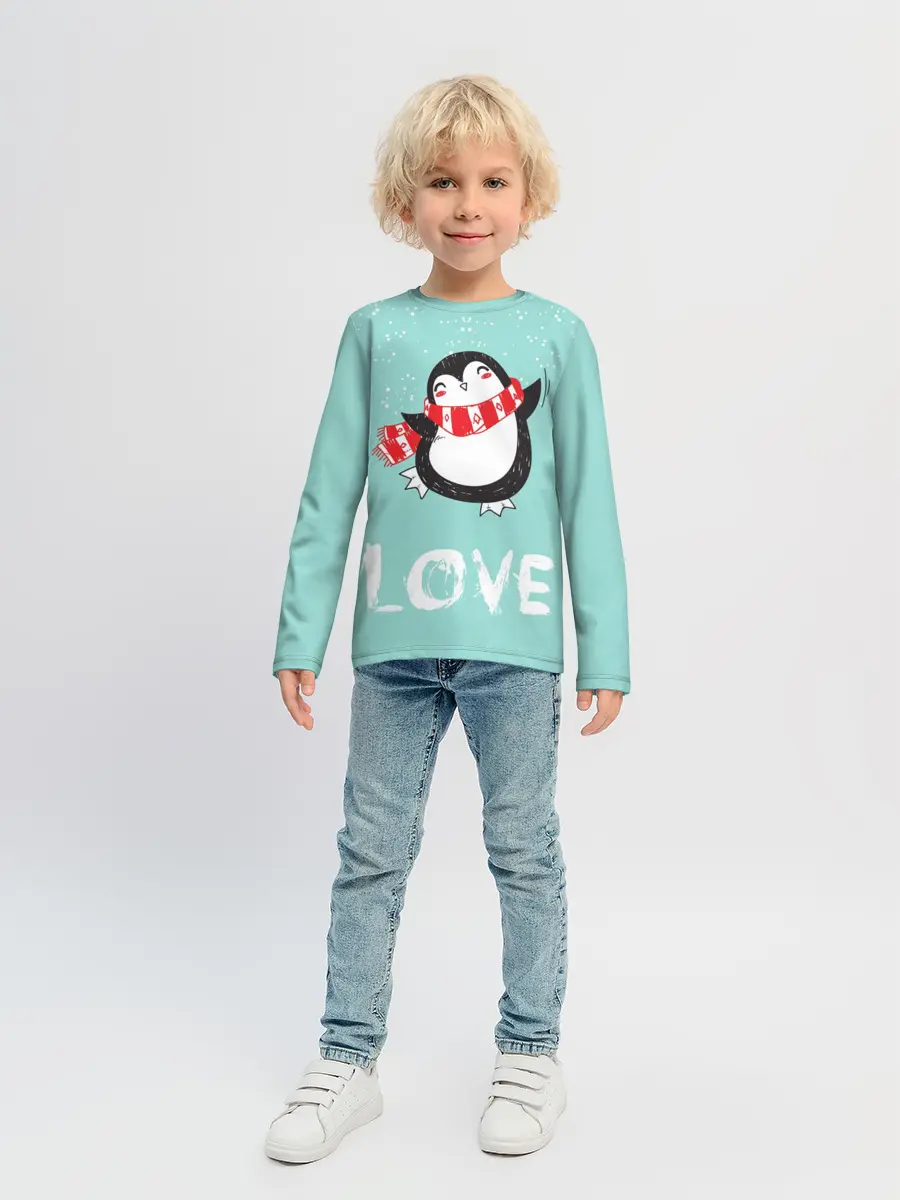 Детский лонгслив / Пингвин LOVE
