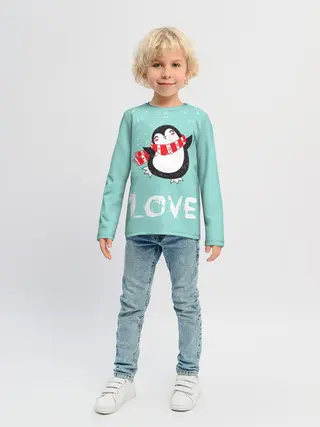 Детский лонгслив / Пингвин LOVE