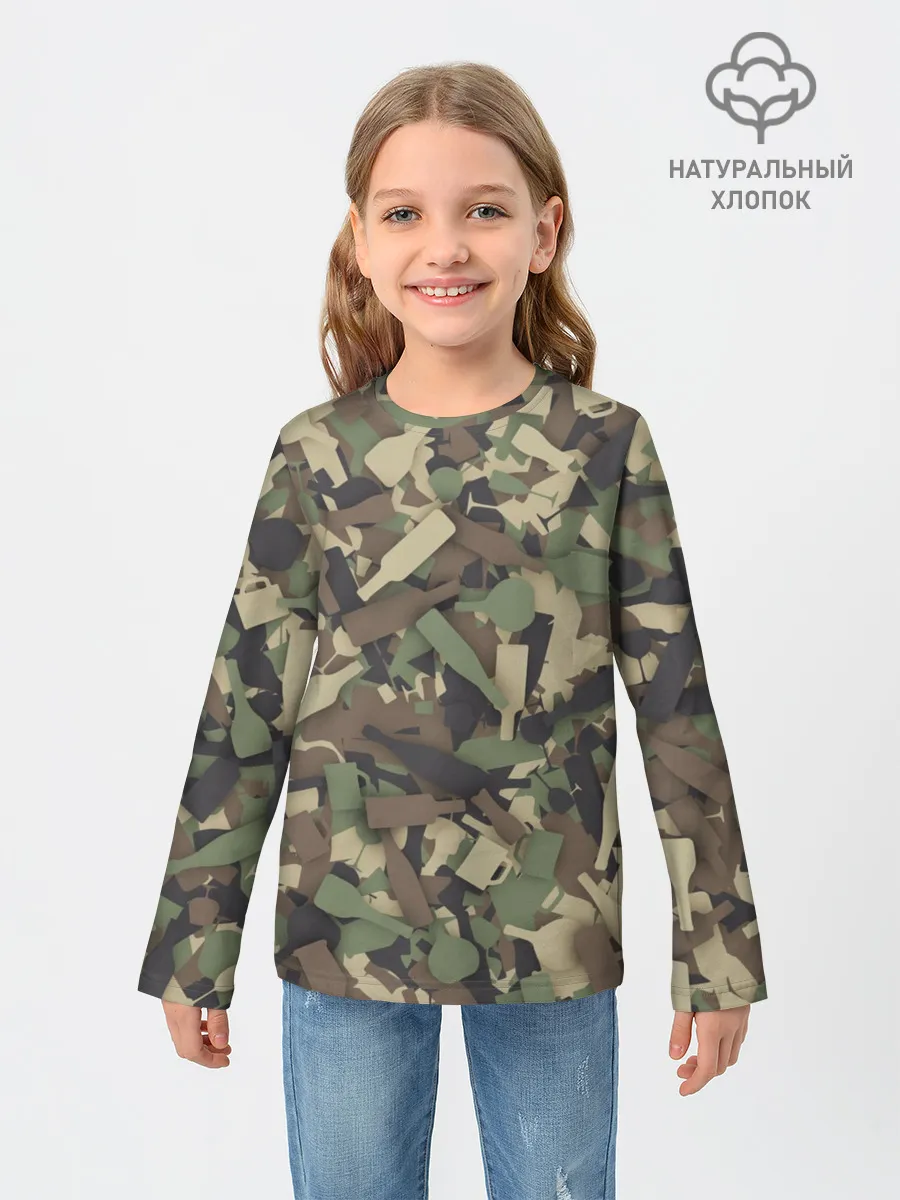Детский лонгслив / Лесной камуфляж с бутылками