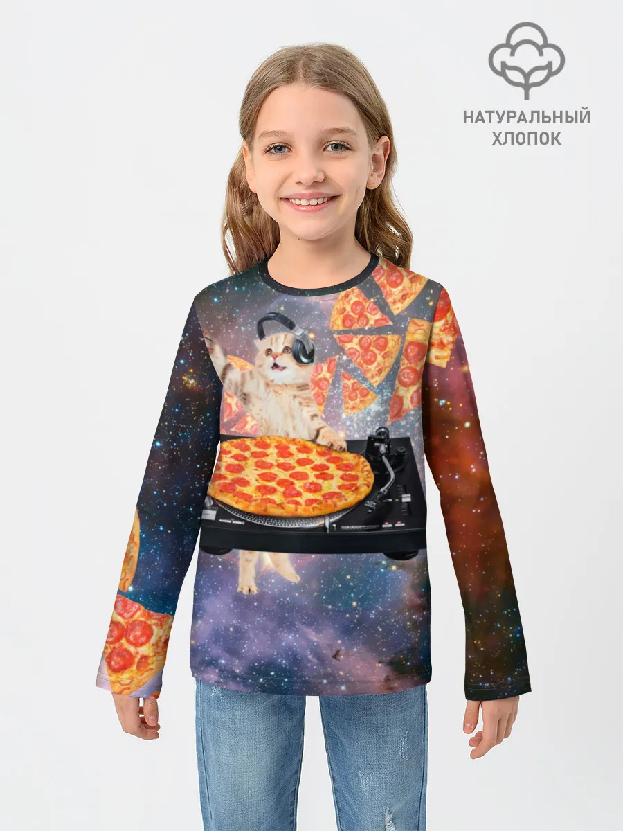 Детский лонгслив / Кот Диджей