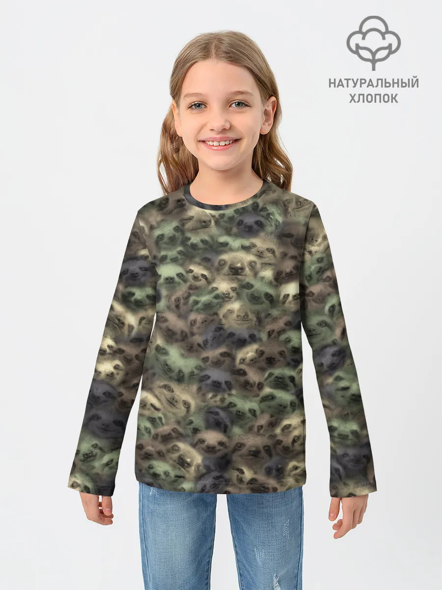 Детский лонгслив / Камуфляж с ленивцами