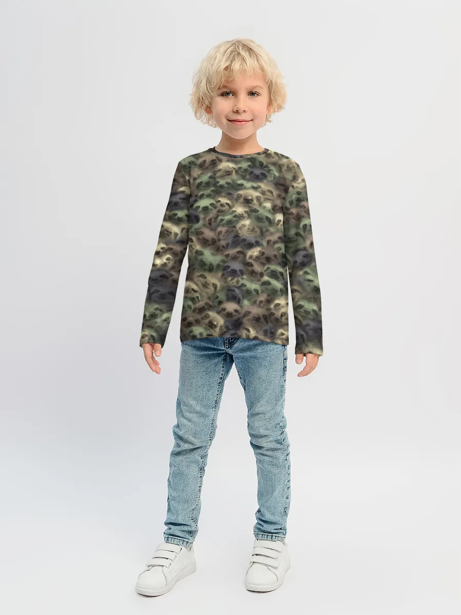 Детский лонгслив / Камуфляж с ленивцами