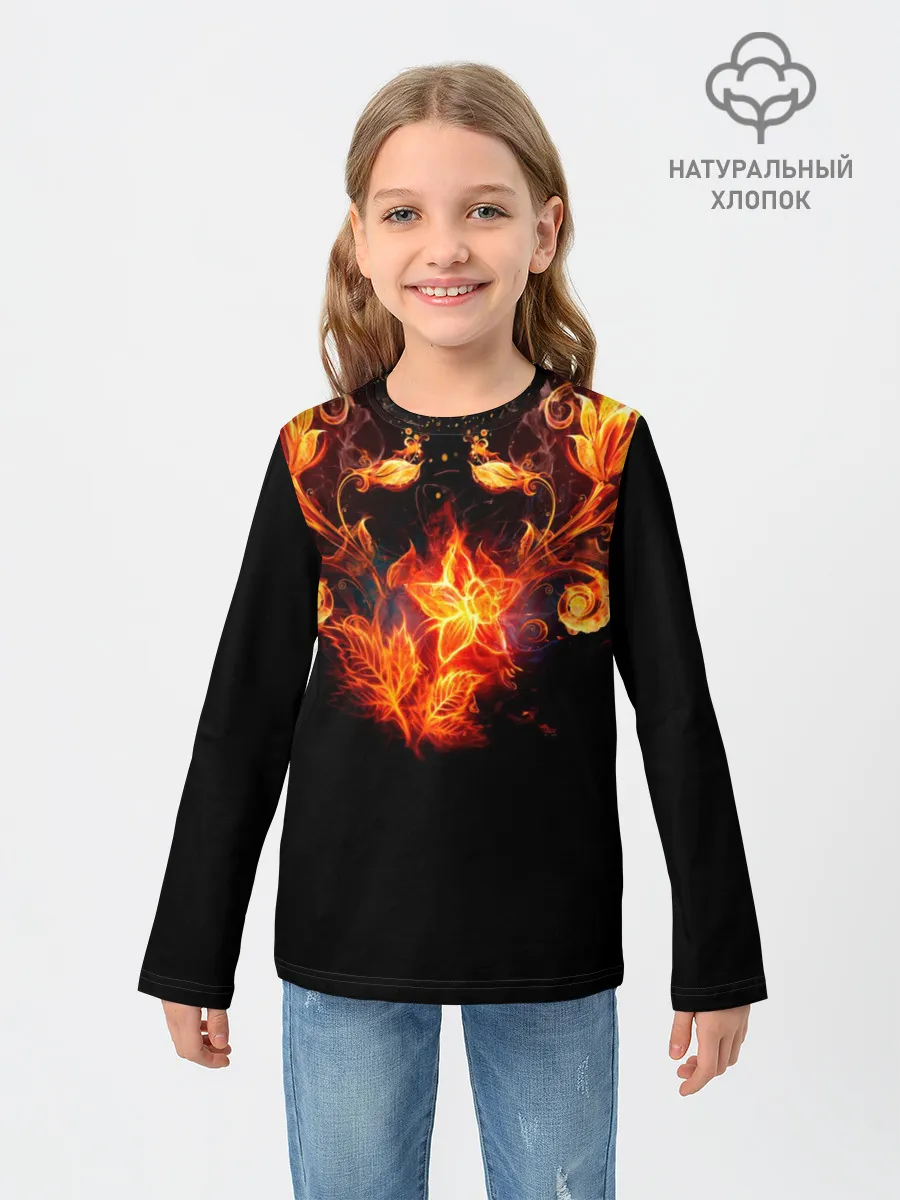 Детский лонгслив / Огненные цветы в темноте