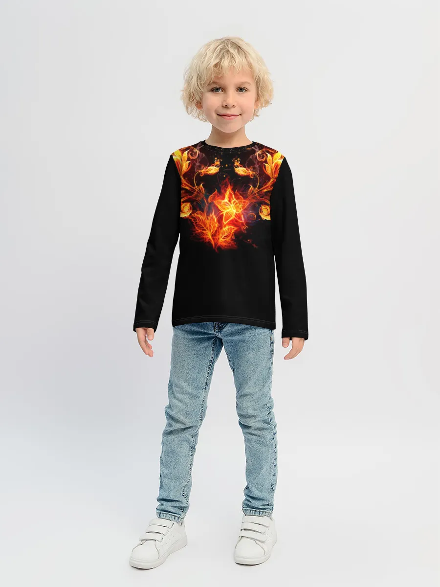 Детский лонгслив / Огненные цветы в темноте