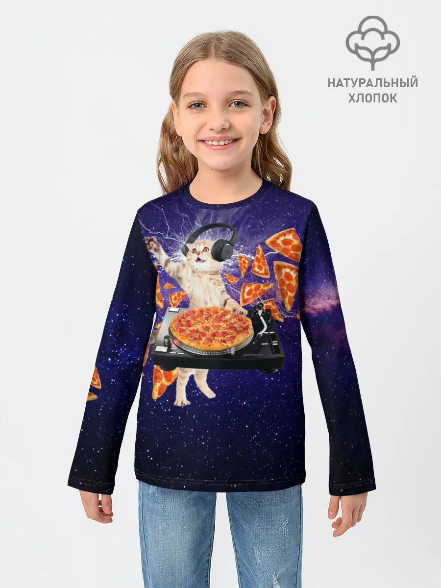 Детский лонгслив / Пицца - Кот