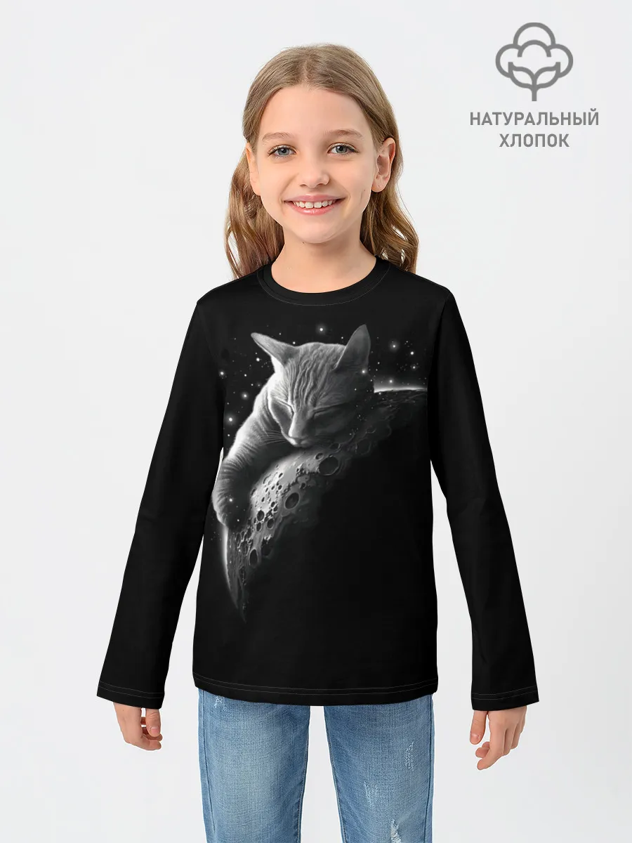Детский лонгслив / Спящий Кот на Луне