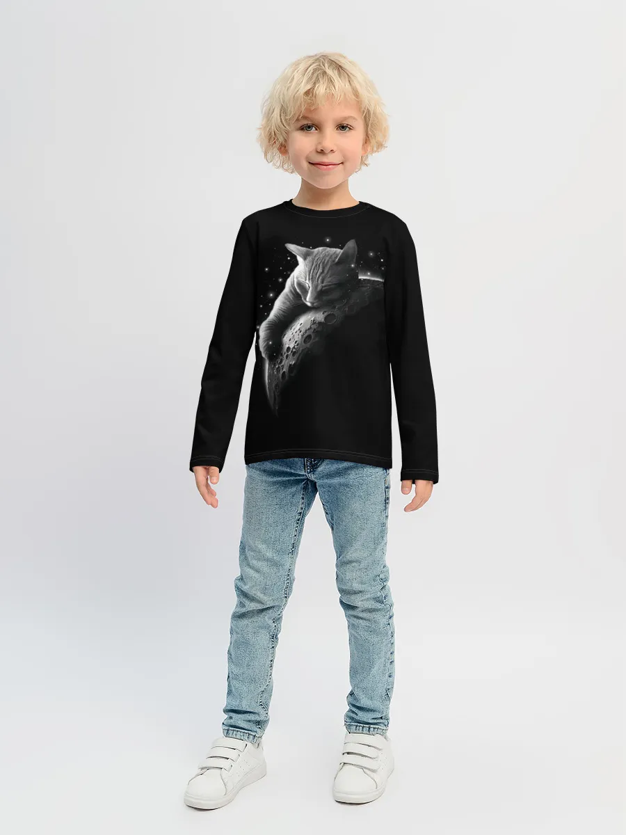 Детский лонгслив / Спящий Кот на Луне