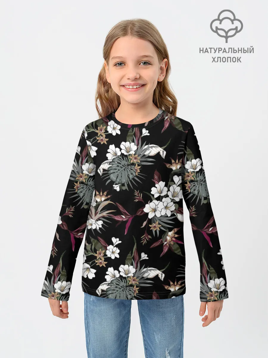 Детский лонгслив / Белые цветы