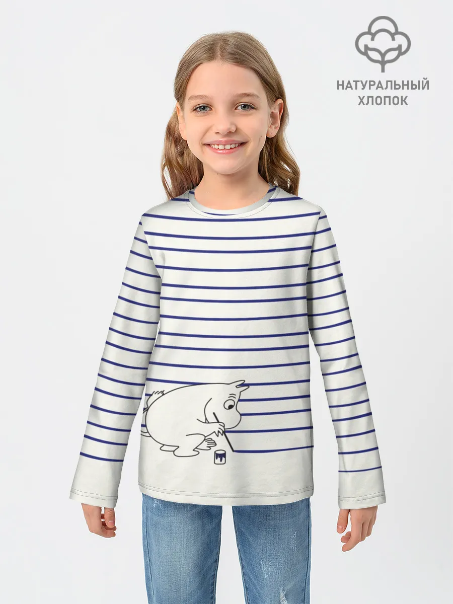 Детский лонгслив / Муми-тролль рисует полосы