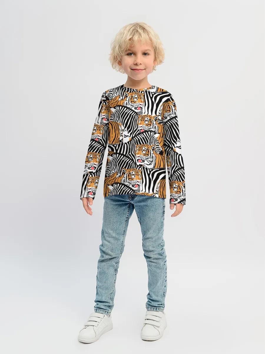 Детский лонгслив / Тигры и зебры