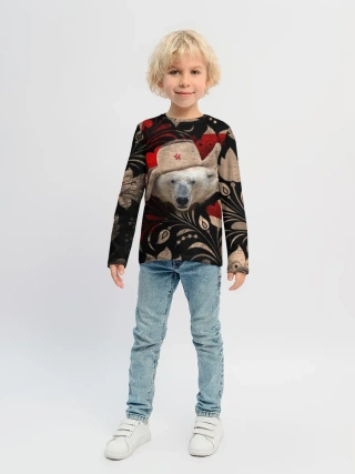 Детский лонгслив / Медведь в ушанке