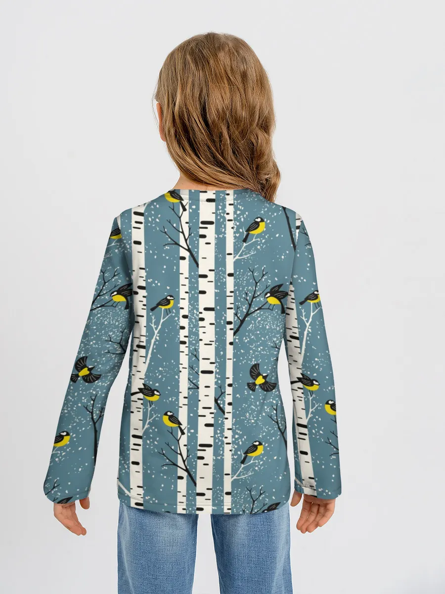 Детский лонгслив / Синички на берёзах