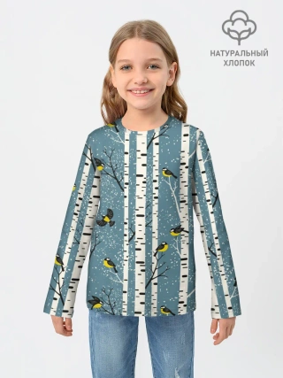 Детский лонгслив / Синички на берёзах