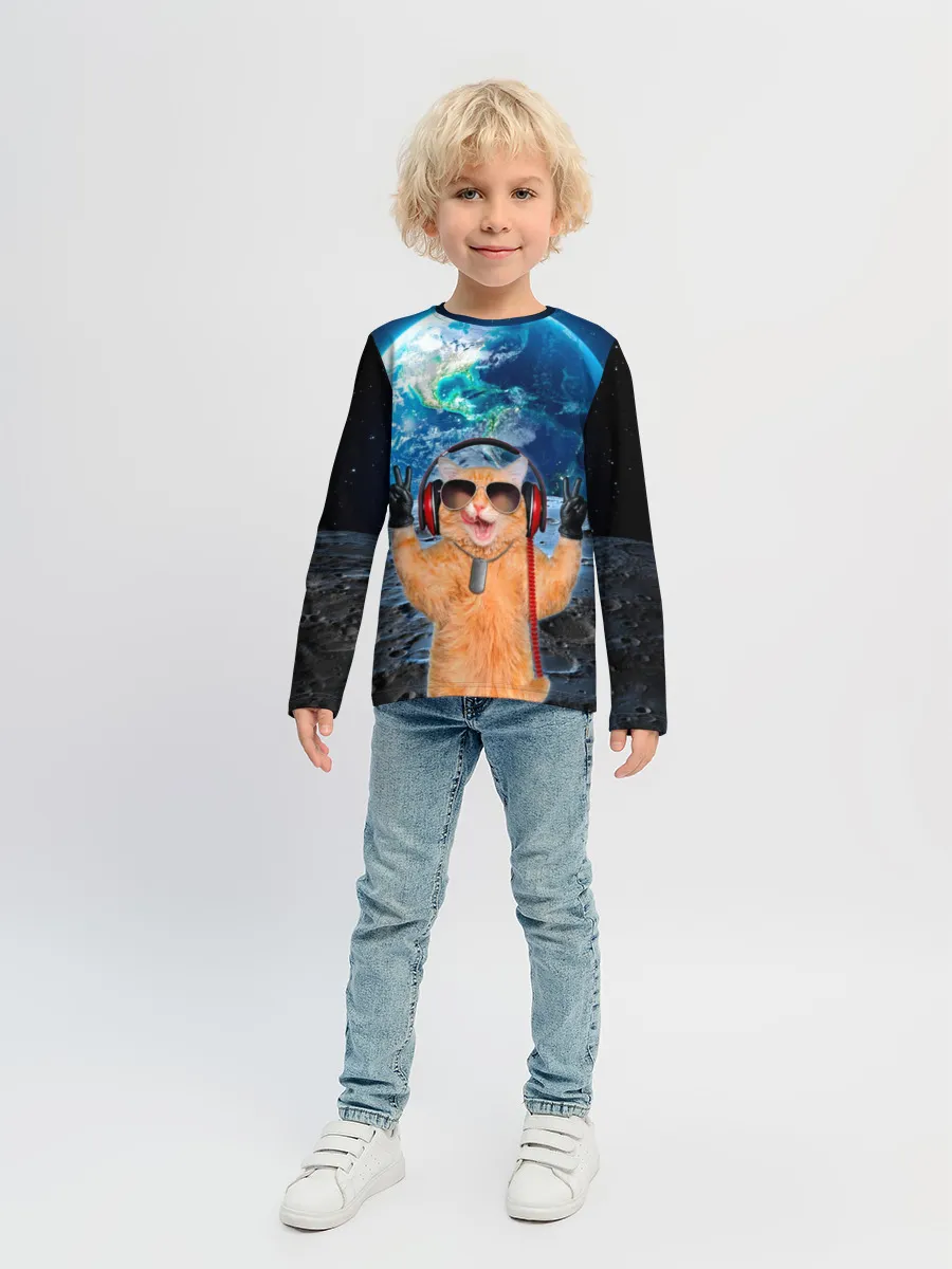 Детский лонгслив / Кот на луне