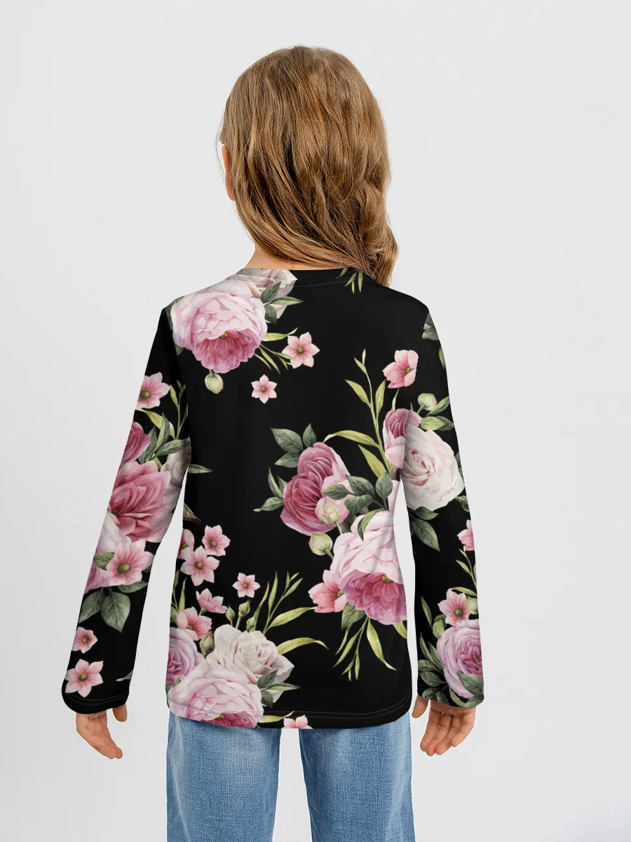 Детский лонгслив / Пионы на Чёрном