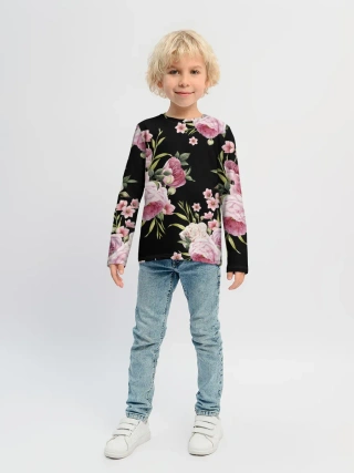 Детский лонгслив / Пионы на Чёрном