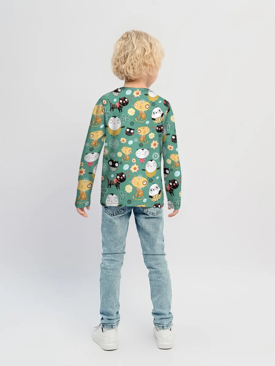 Детский лонгслив / Совы и котики