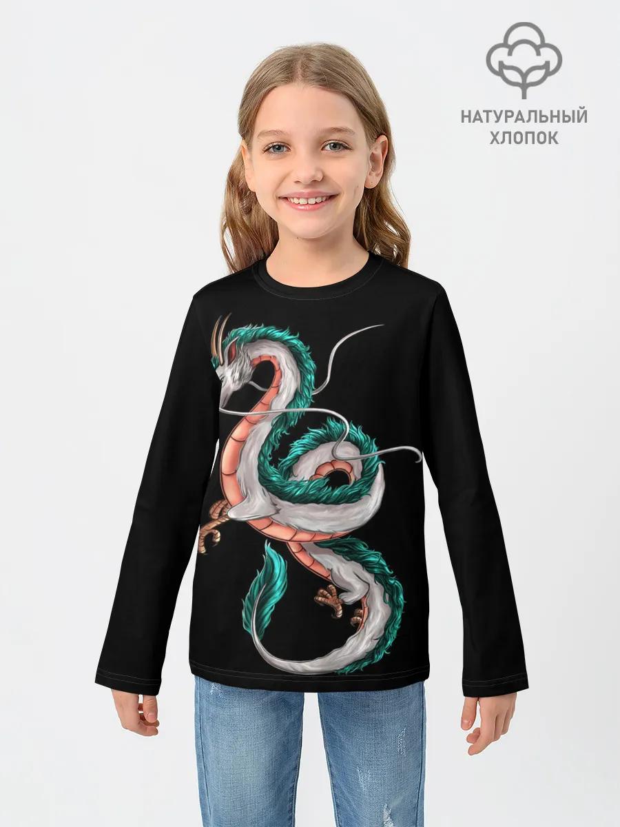 Детский лонгслив / Дракон Хаку на черном фоне