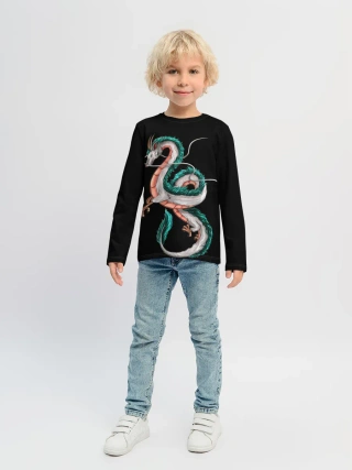 Детский лонгслив / Дракон Хаку на черном фоне