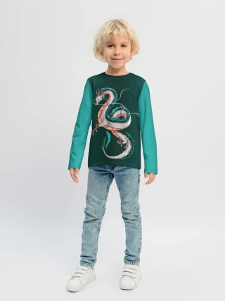 Детский лонгслив / Дракон Хаку зеленый градиент