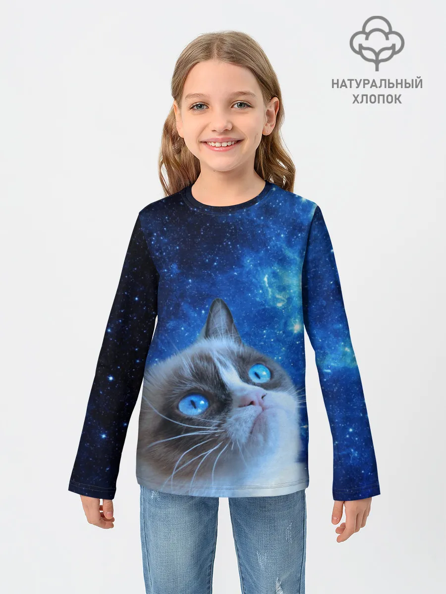 Детский лонгслив / Сердитый кот в космосе
