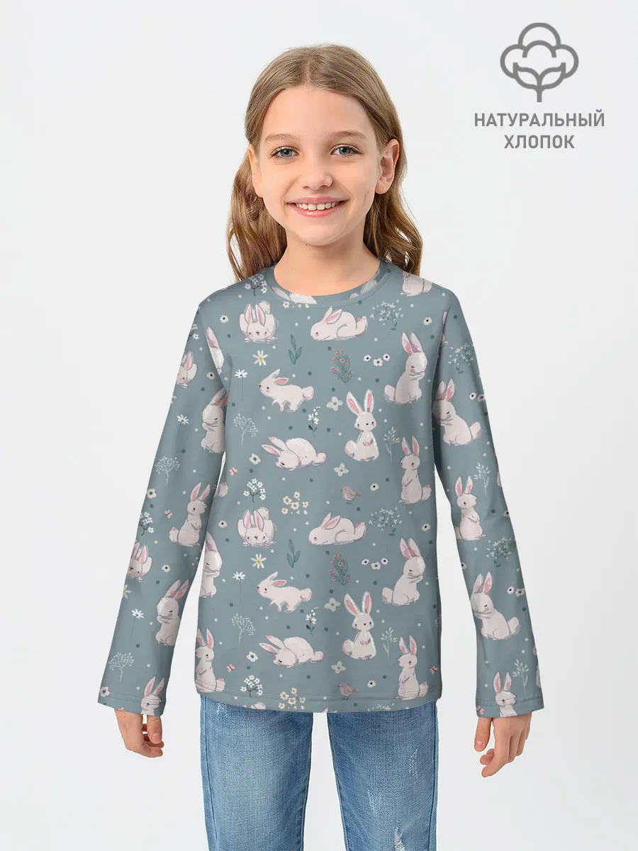 Детский лонгслив / Зайцы на лужайке