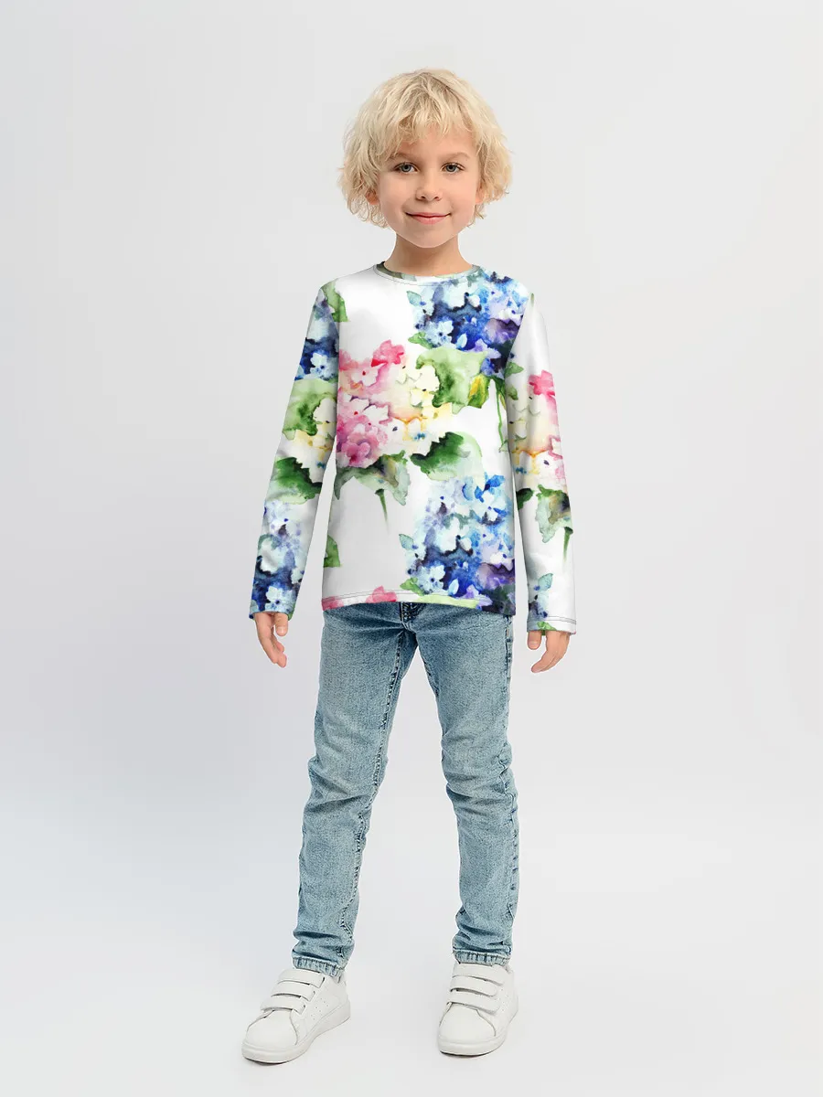Детский лонгслив / Акварель, гортензии