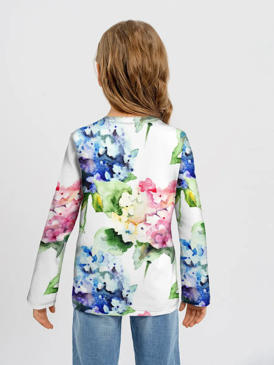 Детский лонгслив / Акварель, гортензии