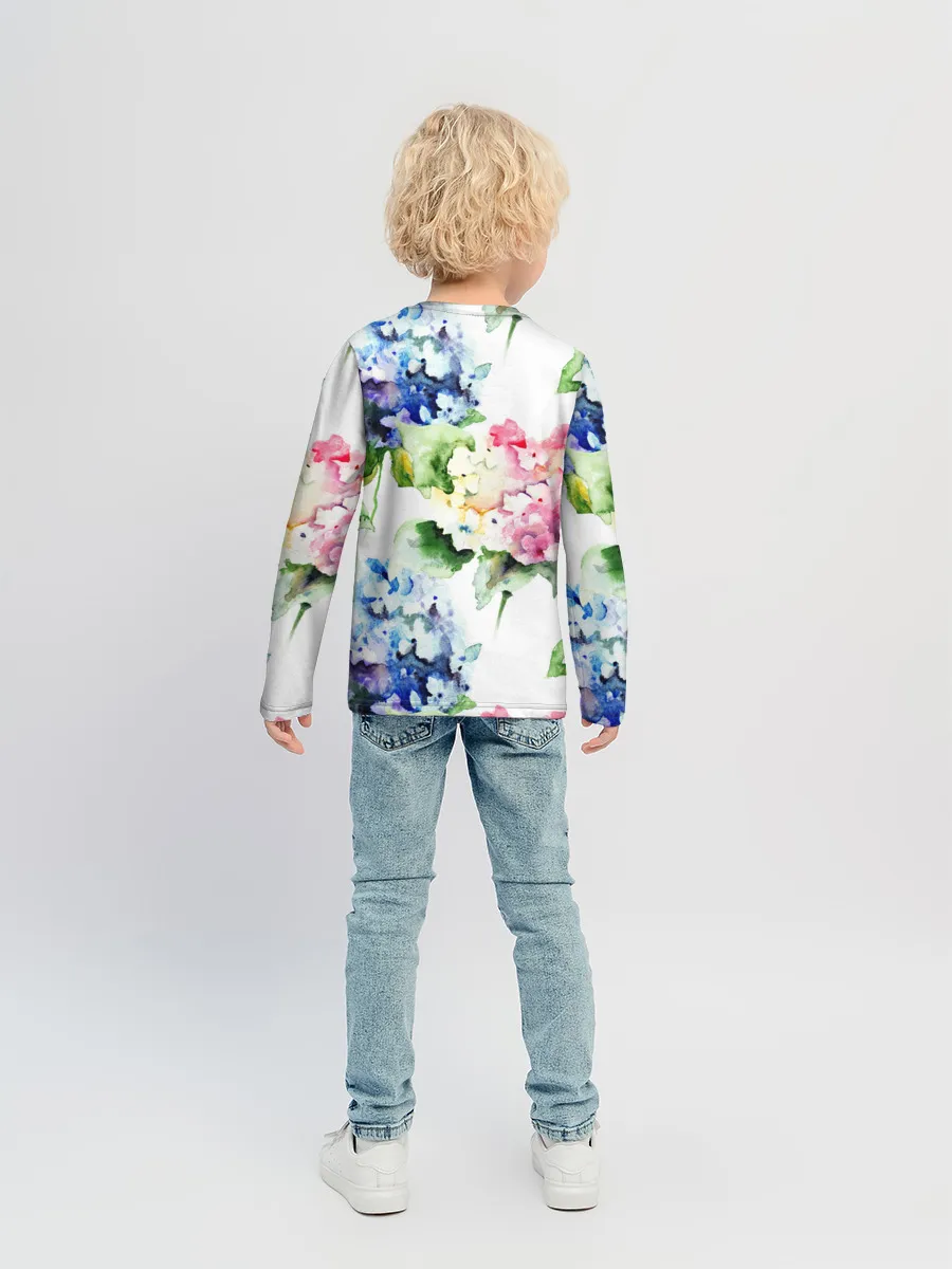 Детский лонгслив / Акварель, гортензии