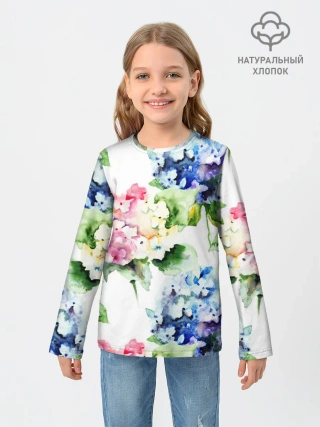 Детский лонгслив / Акварель, гортензии