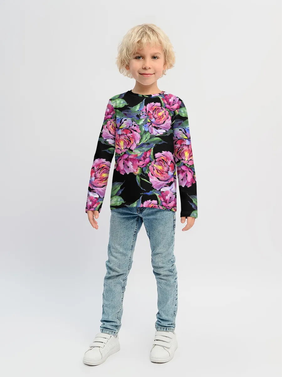 Детский лонгслив / Розовые пионы