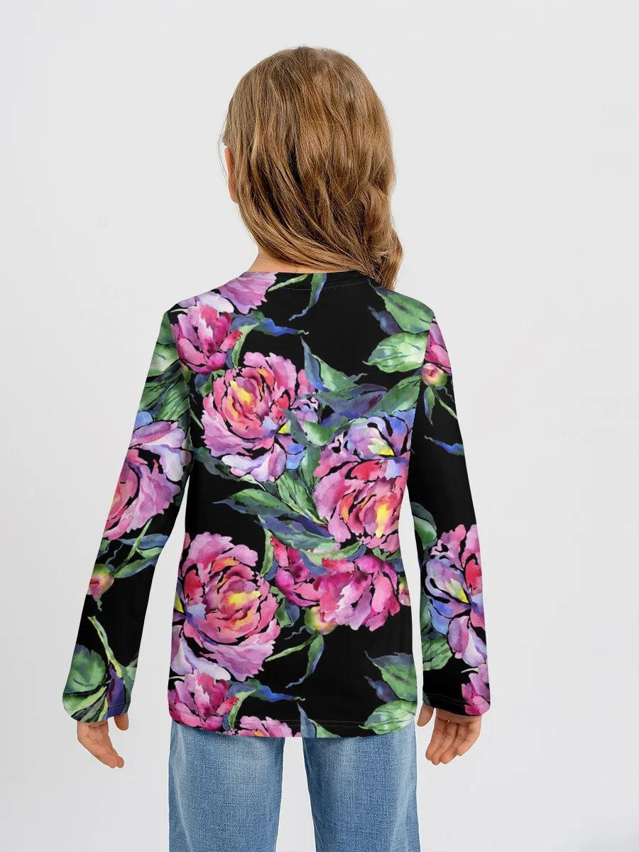 Детский лонгслив / Розовые пионы