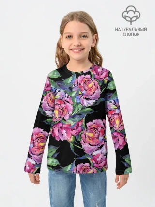 Детский лонгслив / Розовые пионы