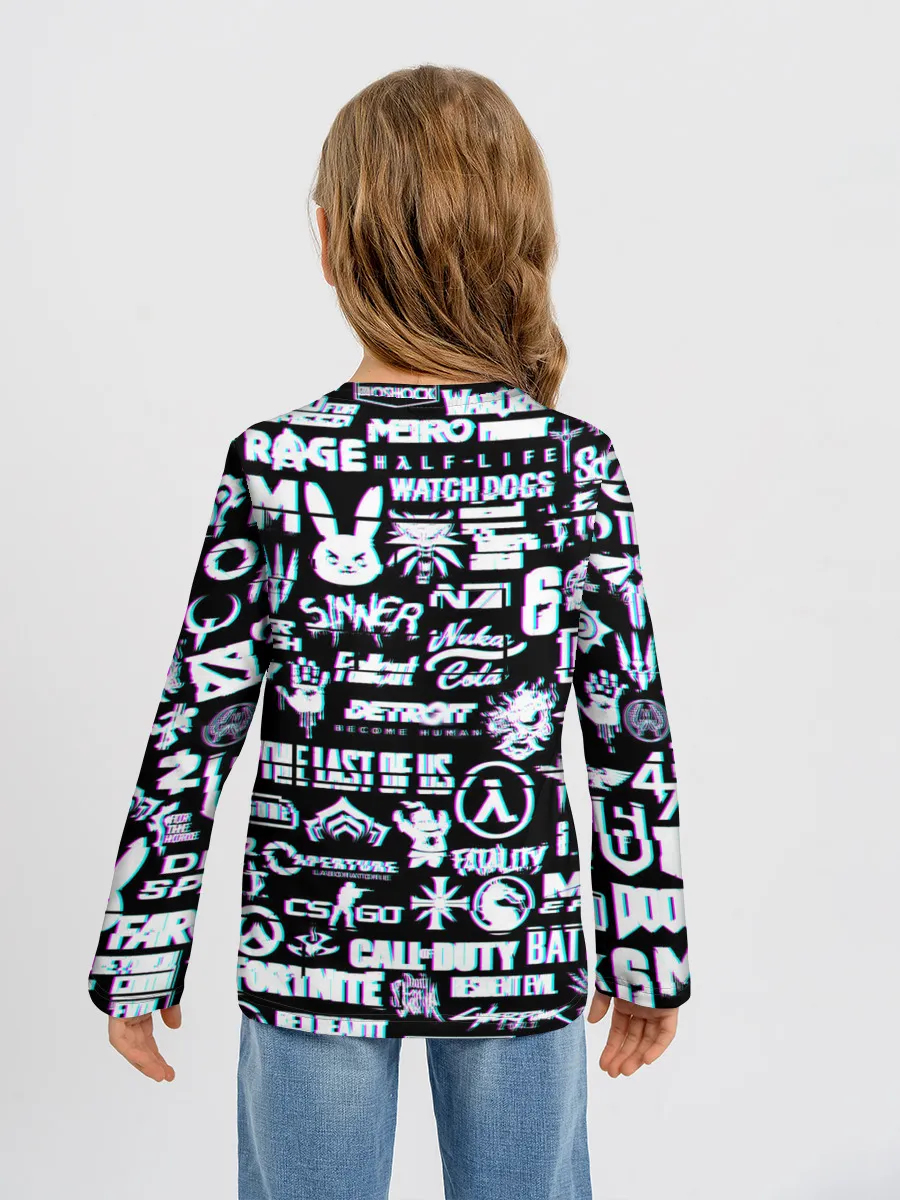 Детский лонгслив / ЛОГОТИПЫ ИГР GLITCH | ГЛИТЧ