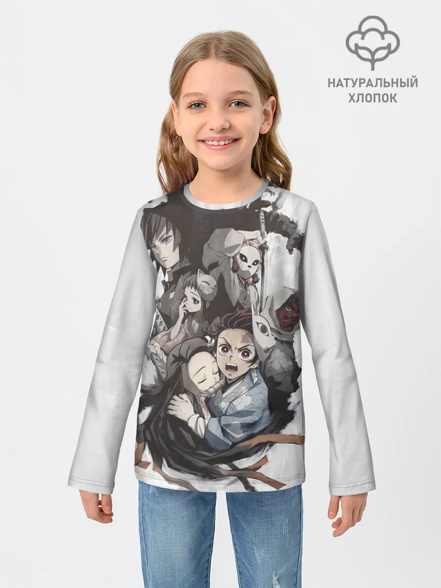 Детский лонгслив / Kimetsu no Yaiba на сером