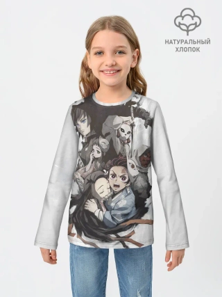 Детский лонгслив / Kimetsu no Yaiba на сером