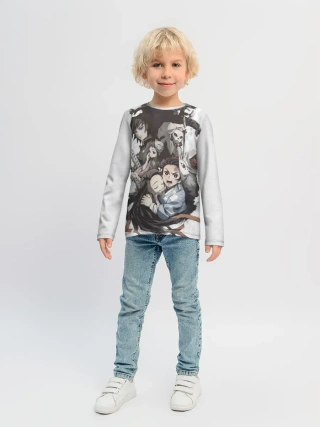 Детский лонгслив / Kimetsu no Yaiba на сером