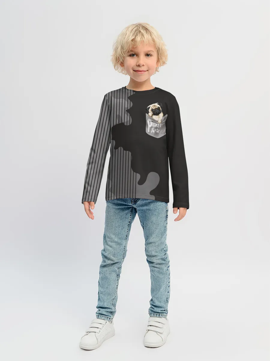 Детский лонгслив / Мопс в кармане