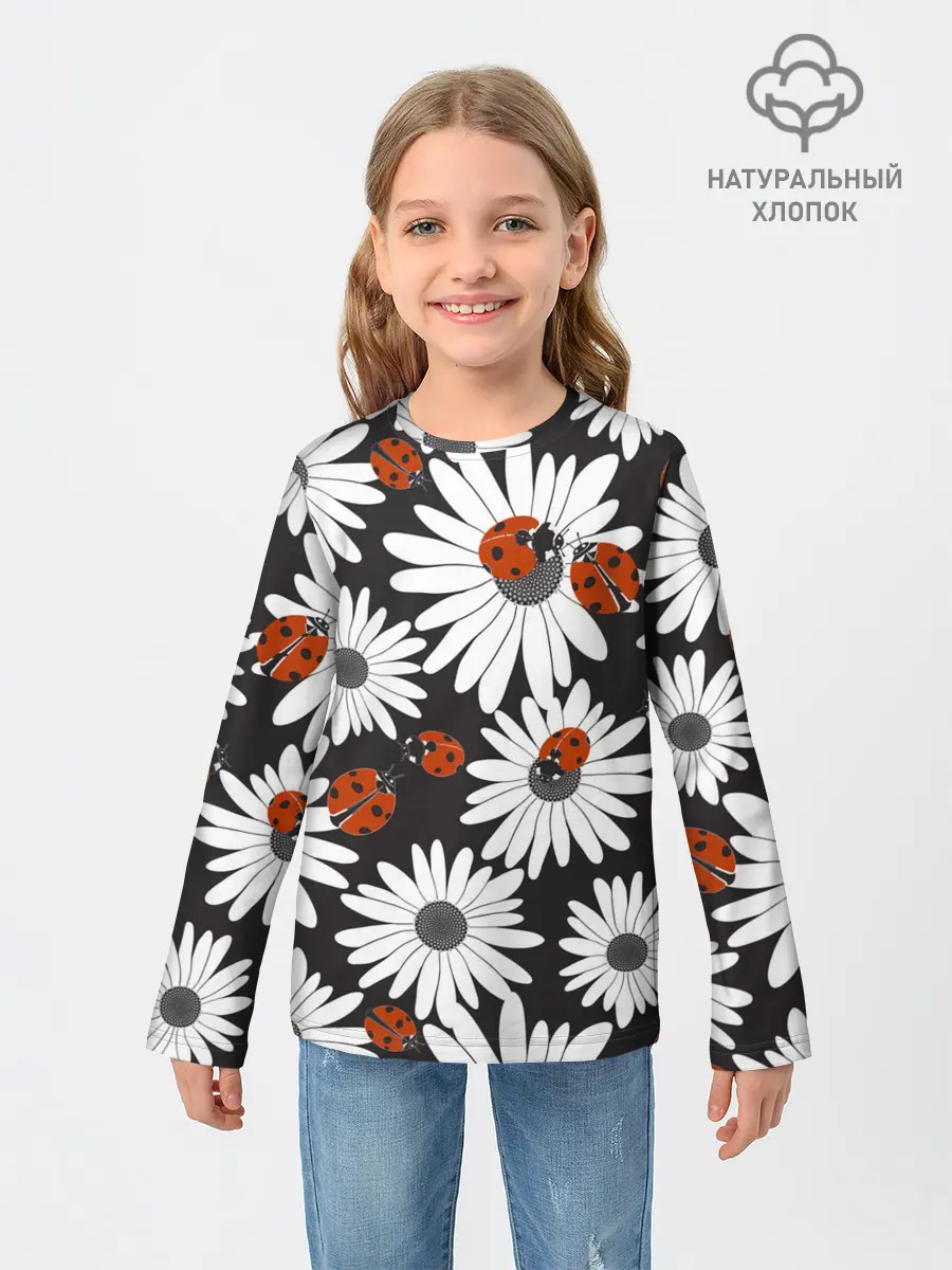 Детский лонгслив / Божьи коровки на ромашках