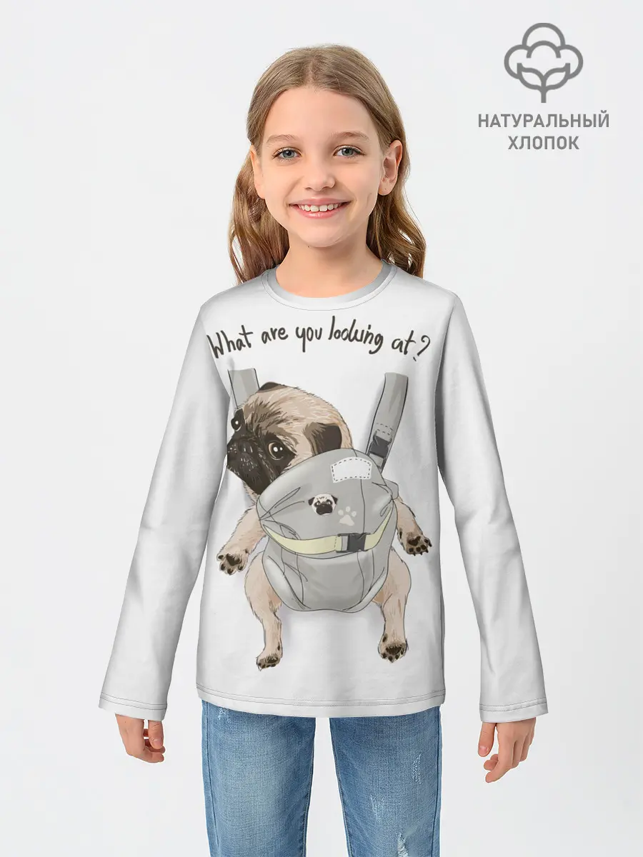 Детский лонгслив / Мопс в рюкзаке