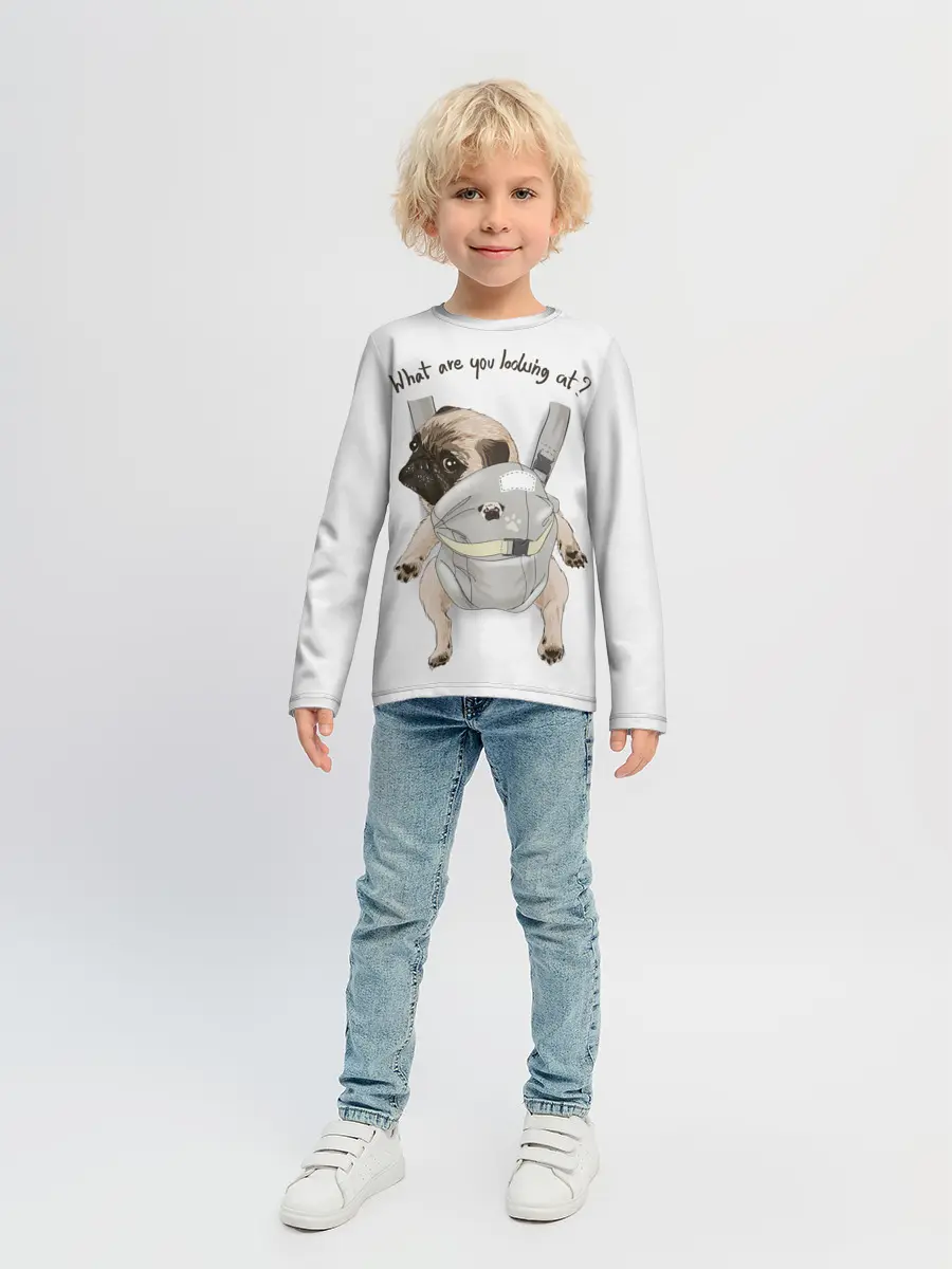 Детский лонгслив / Мопс в рюкзаке