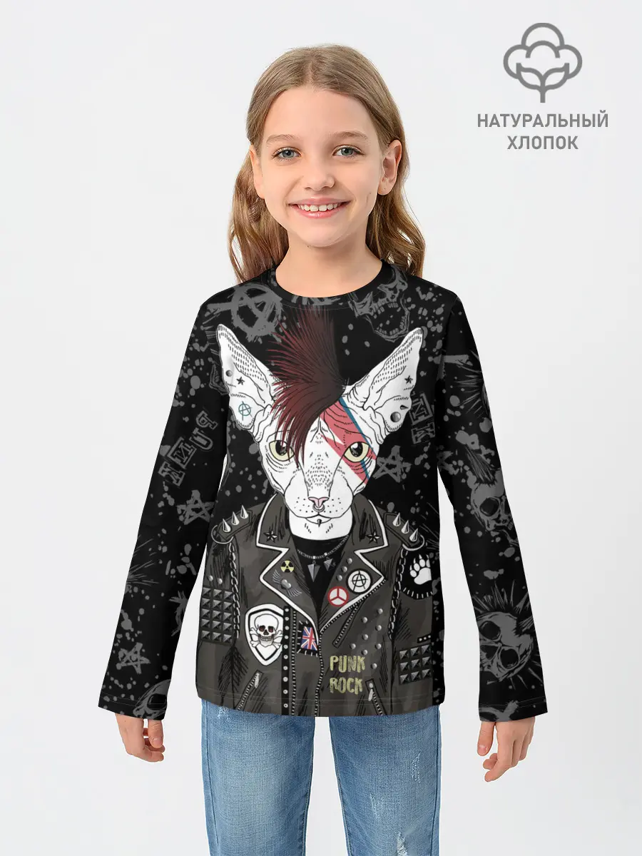 Детский лонгслив / Кот в косухе