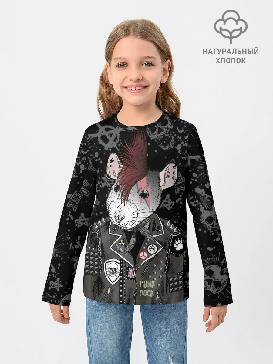 Детский лонгслив / Крыса в косухе