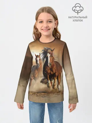Детский лонгслив / Бегущие лошади